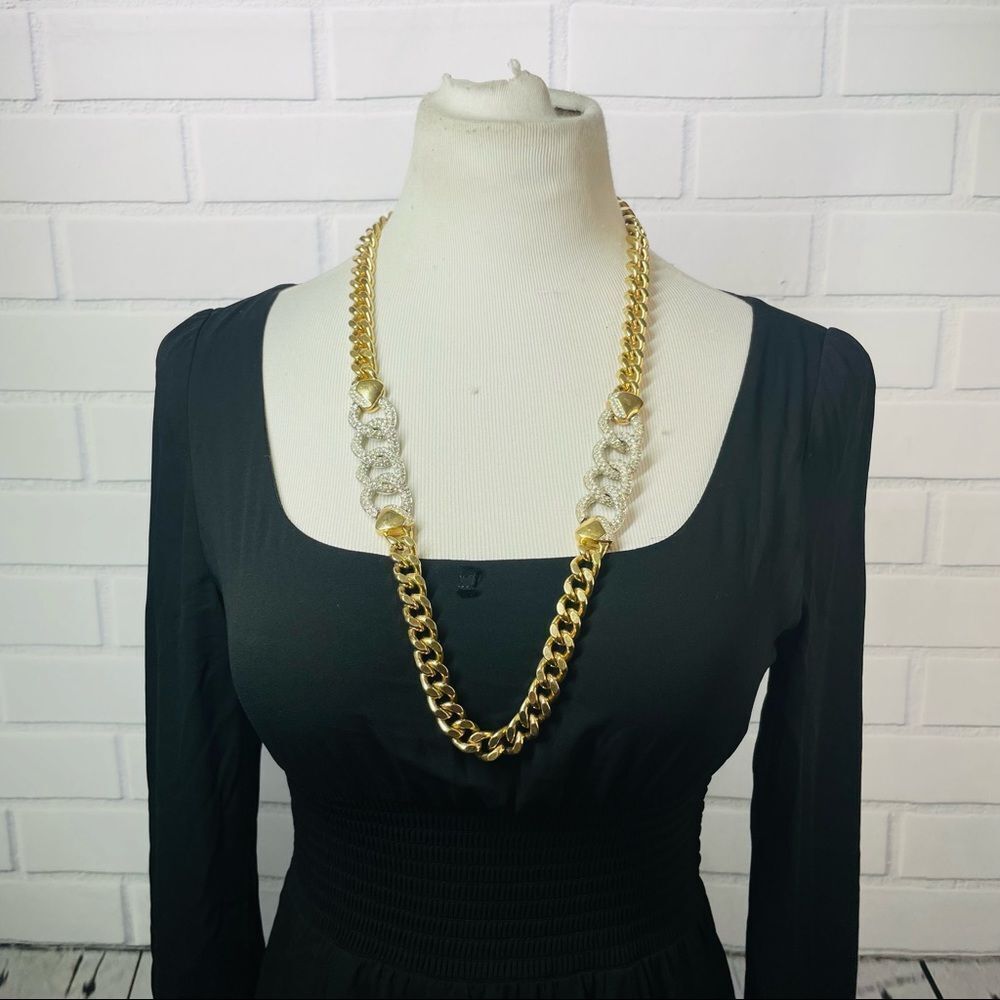 Vintage Signed DSC Couture Gold & CZ Chain Necklace